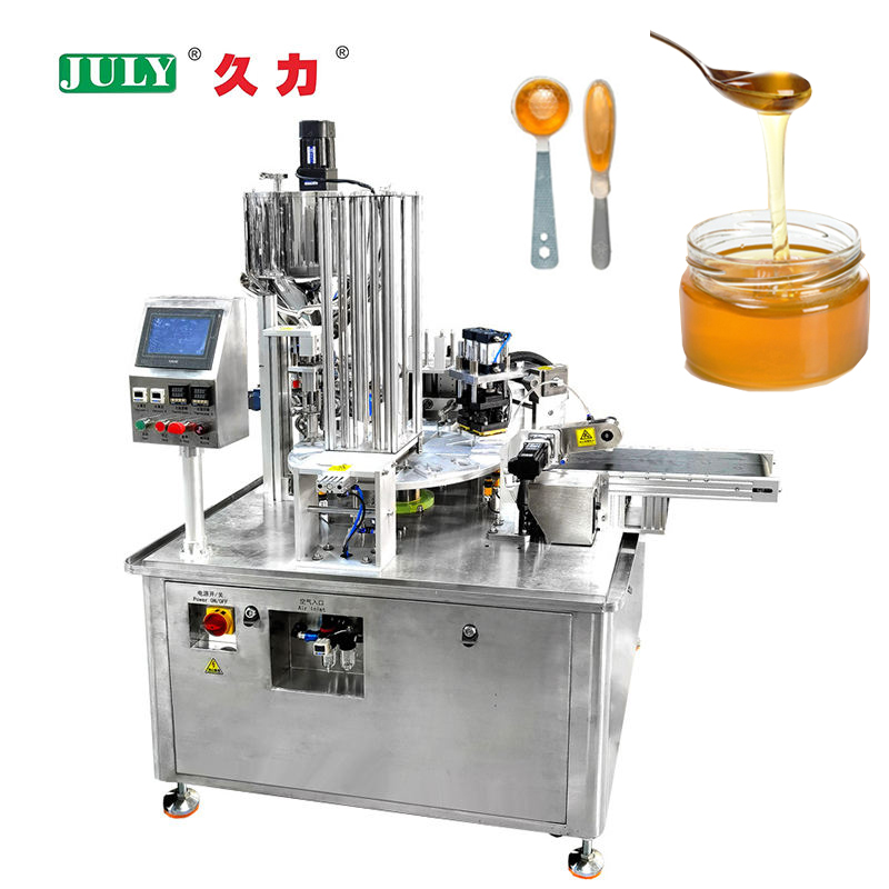 自动蜂蜜勺灌装封口机，适用于膏状液体圆盘灌装包装机